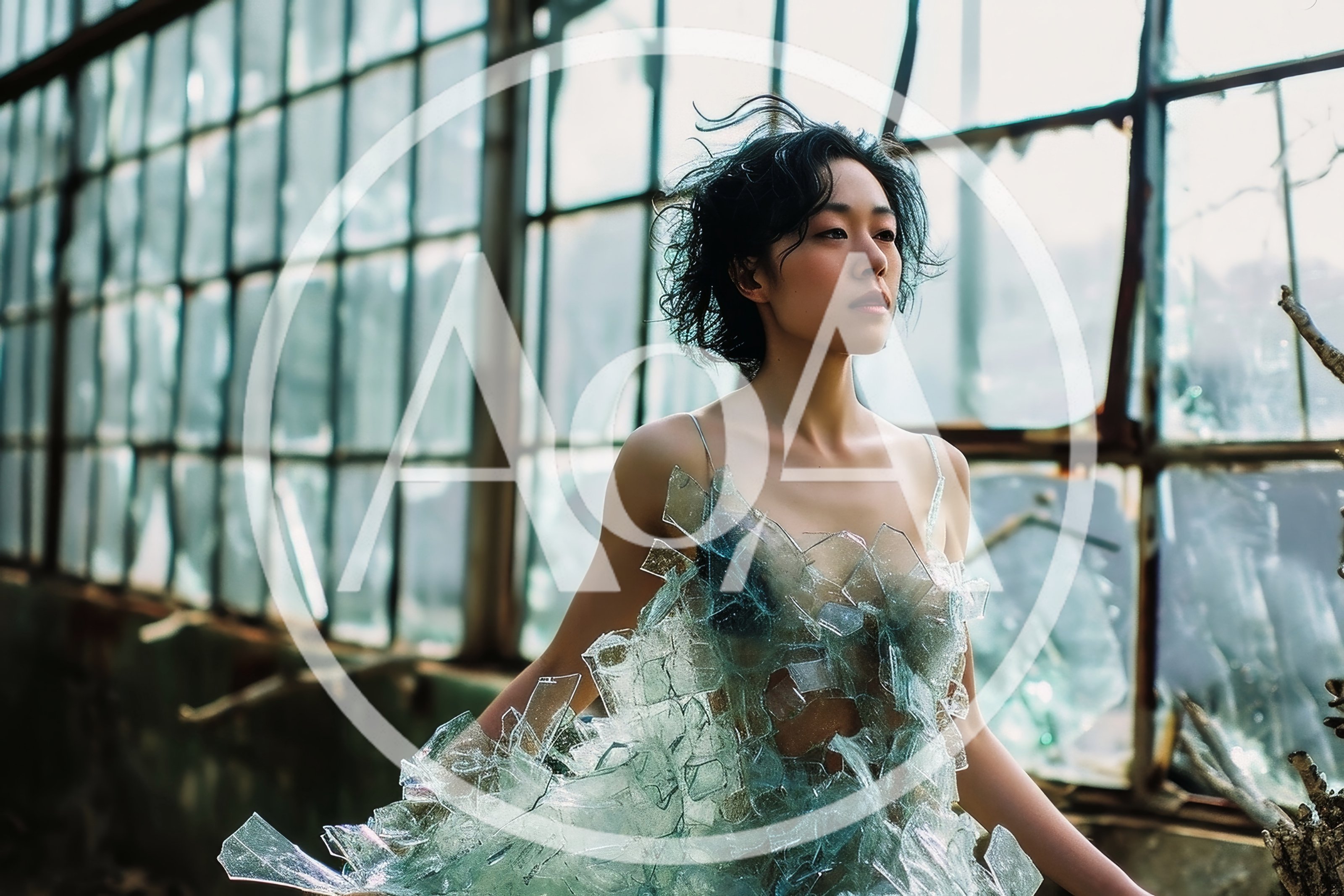 Woman Wearing Avant Garde Glass Shard Dress