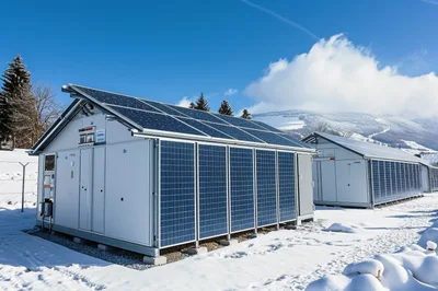 Solar Power Station Units In Snowy Mountain Landscape