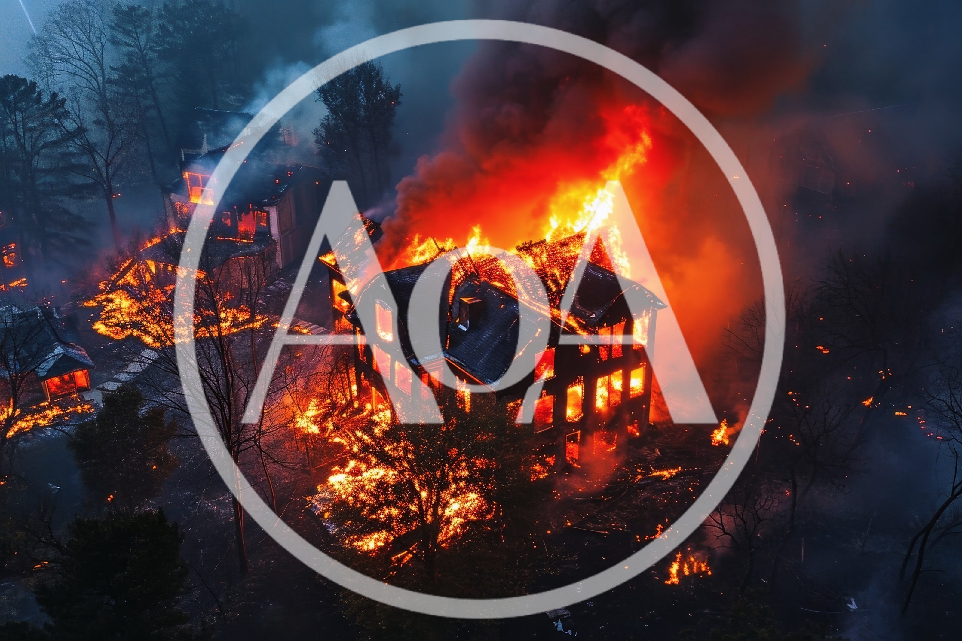 Aerial View Of A House Engulfed In Flames