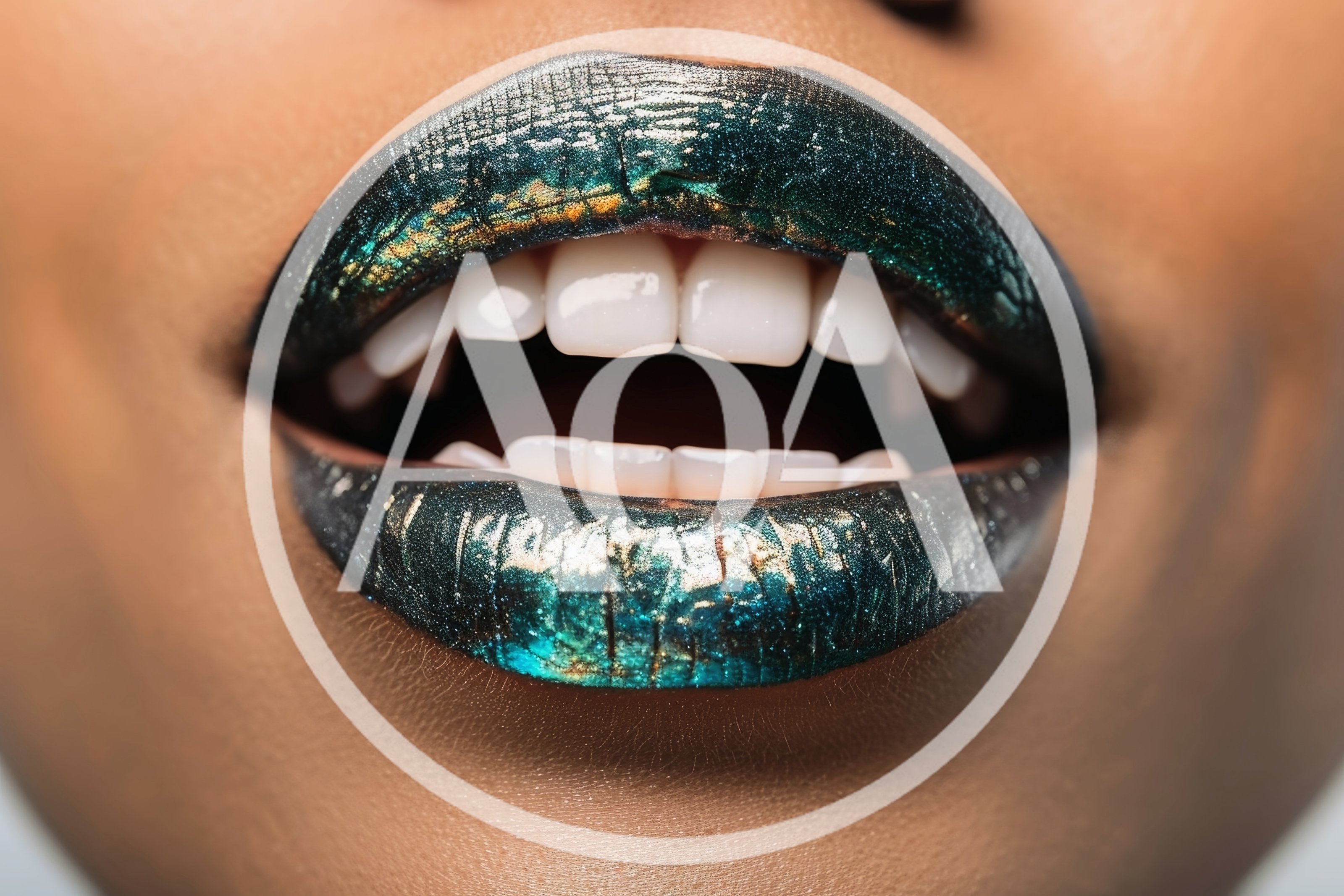 Close Up Of Woman With Metallic Green Lipstick