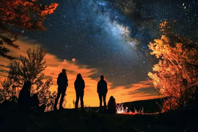 Group Of Friends Stargazing Under The Milky Way