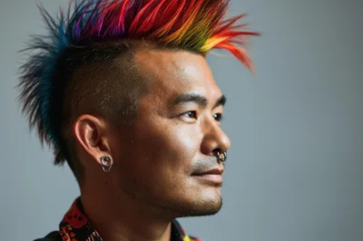 Portrait Of A Man With A Rainbow Mohawk