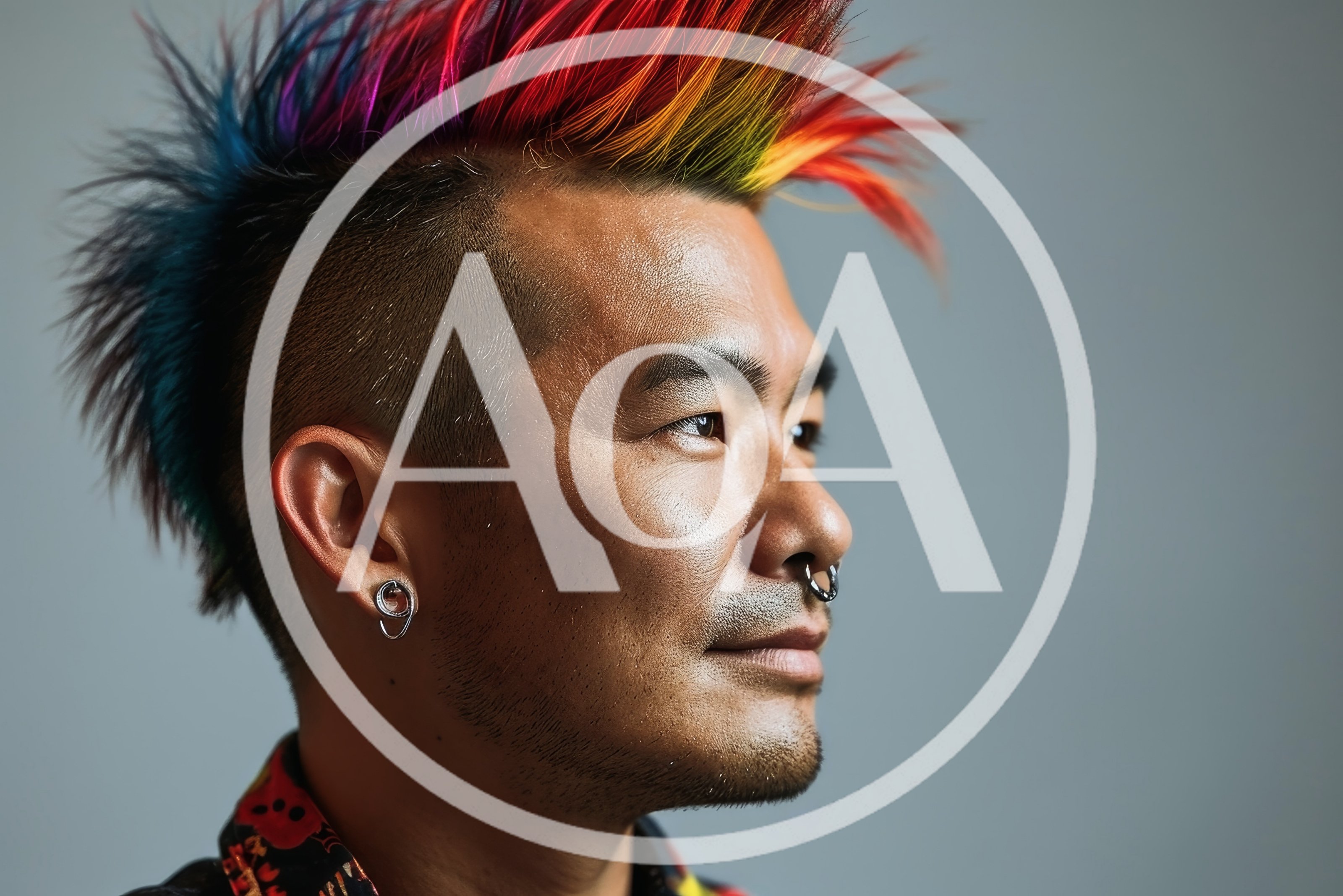 Portrait Of A Man With A Rainbow Mohawk