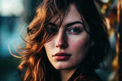 Portrait Of A Young Woman With Windblown Hair
