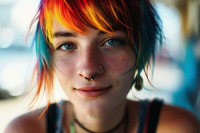 Portrait Of A Young Woman With Multi Colored Hair