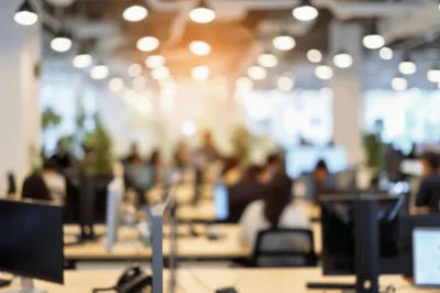 Blurred View of a Busy Modern Open Office