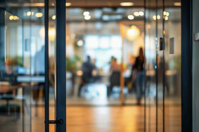 Blurred View Through Glass Office Door