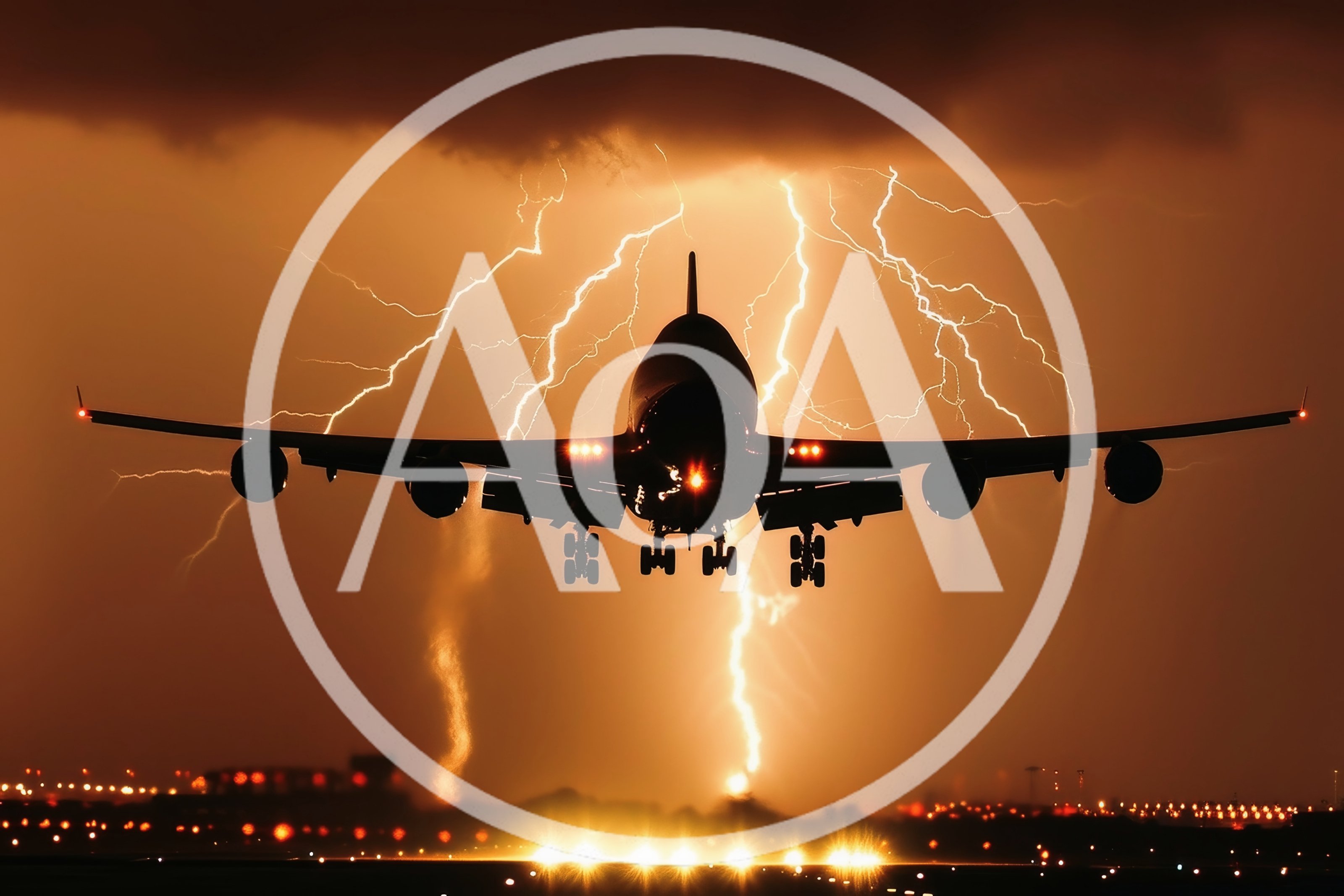 Commercial Airplane Landing During A Dramatic Lightning Storm