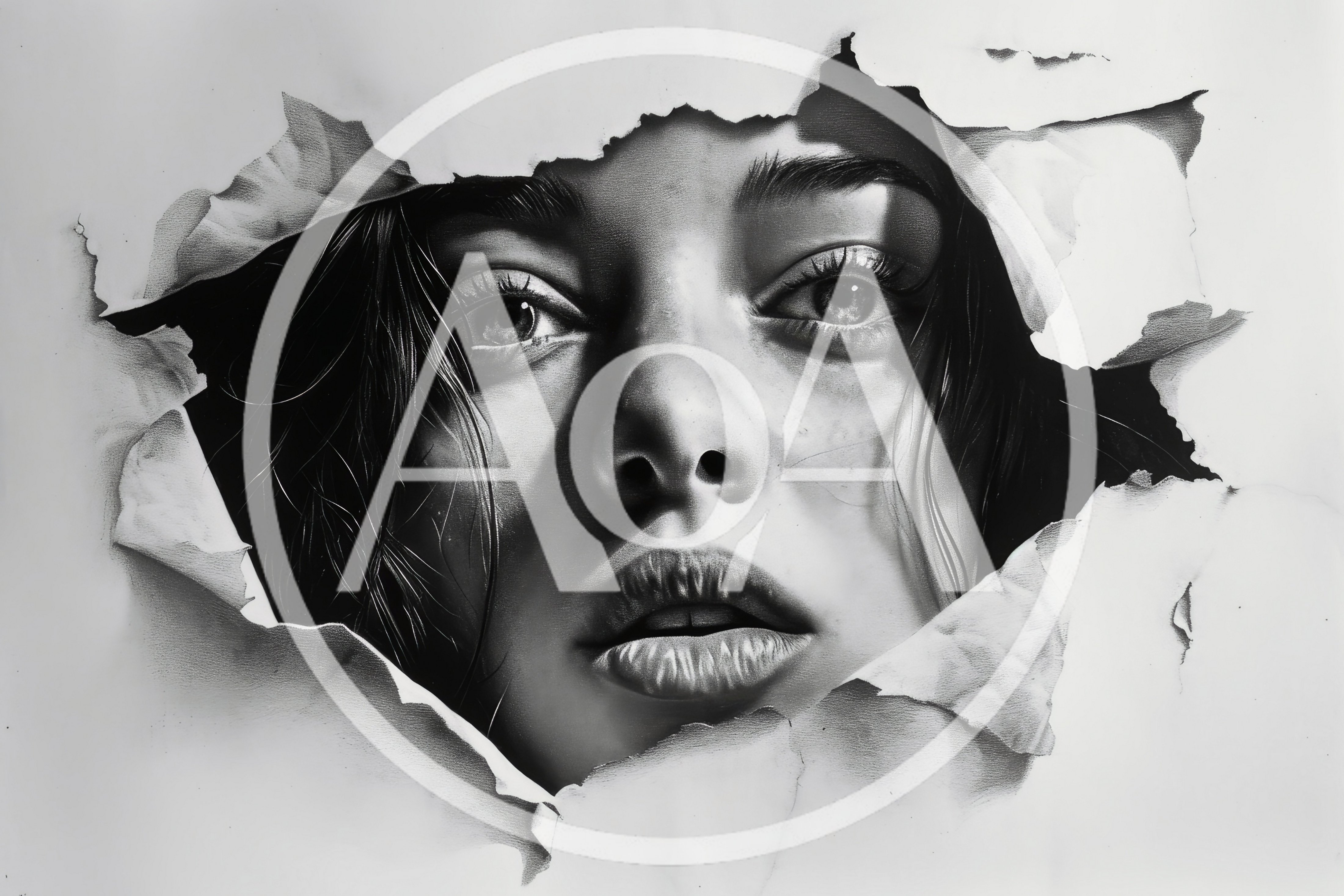 Hyperrealistic Charcoal Drawing Of A Woman Peering Through Paper