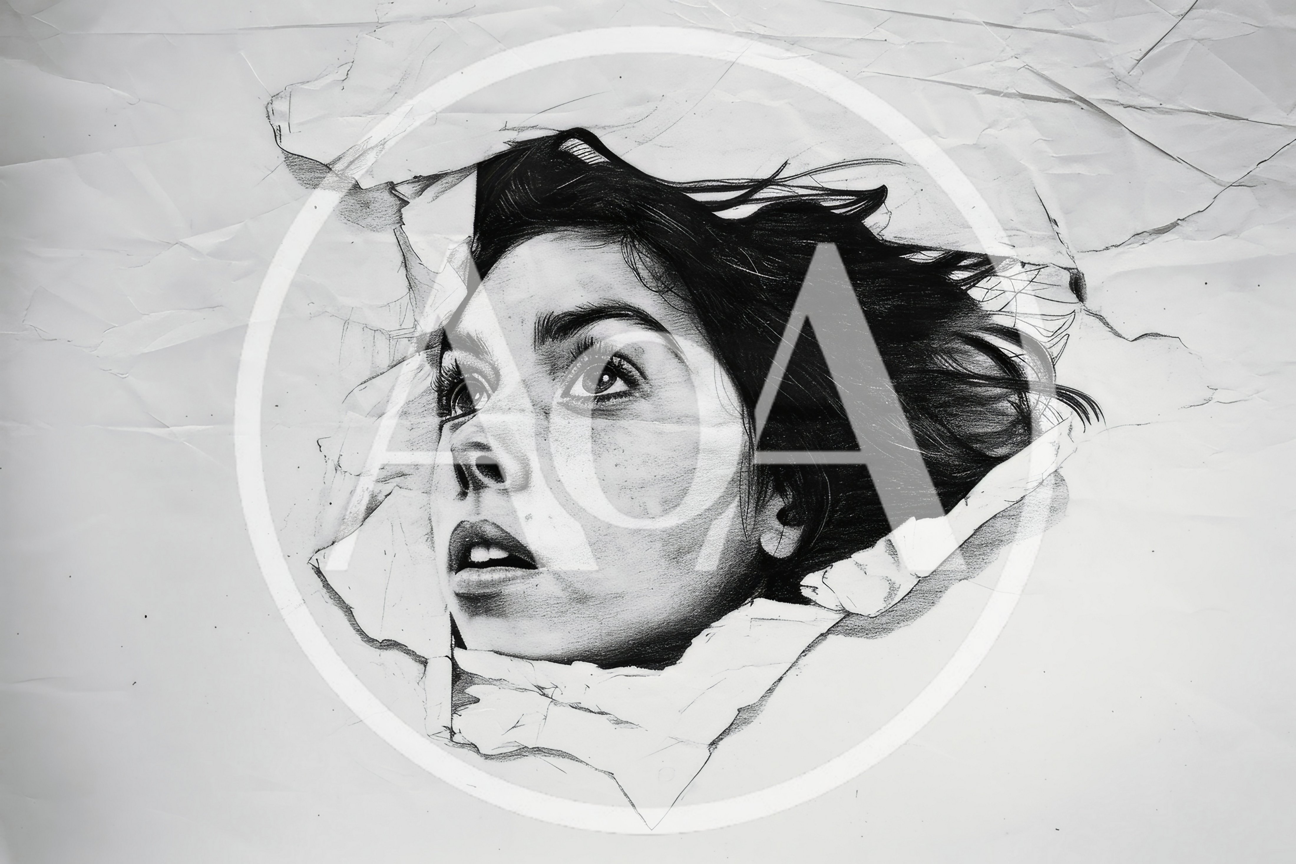 Hyperrealistic Pencil Drawing Of A Woman Breaking Through Paper