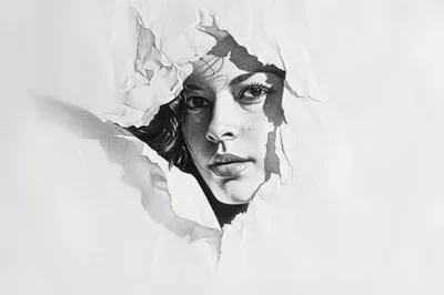 Hyperrealistic Pencil Drawing Of A Woman Emerging From Paper