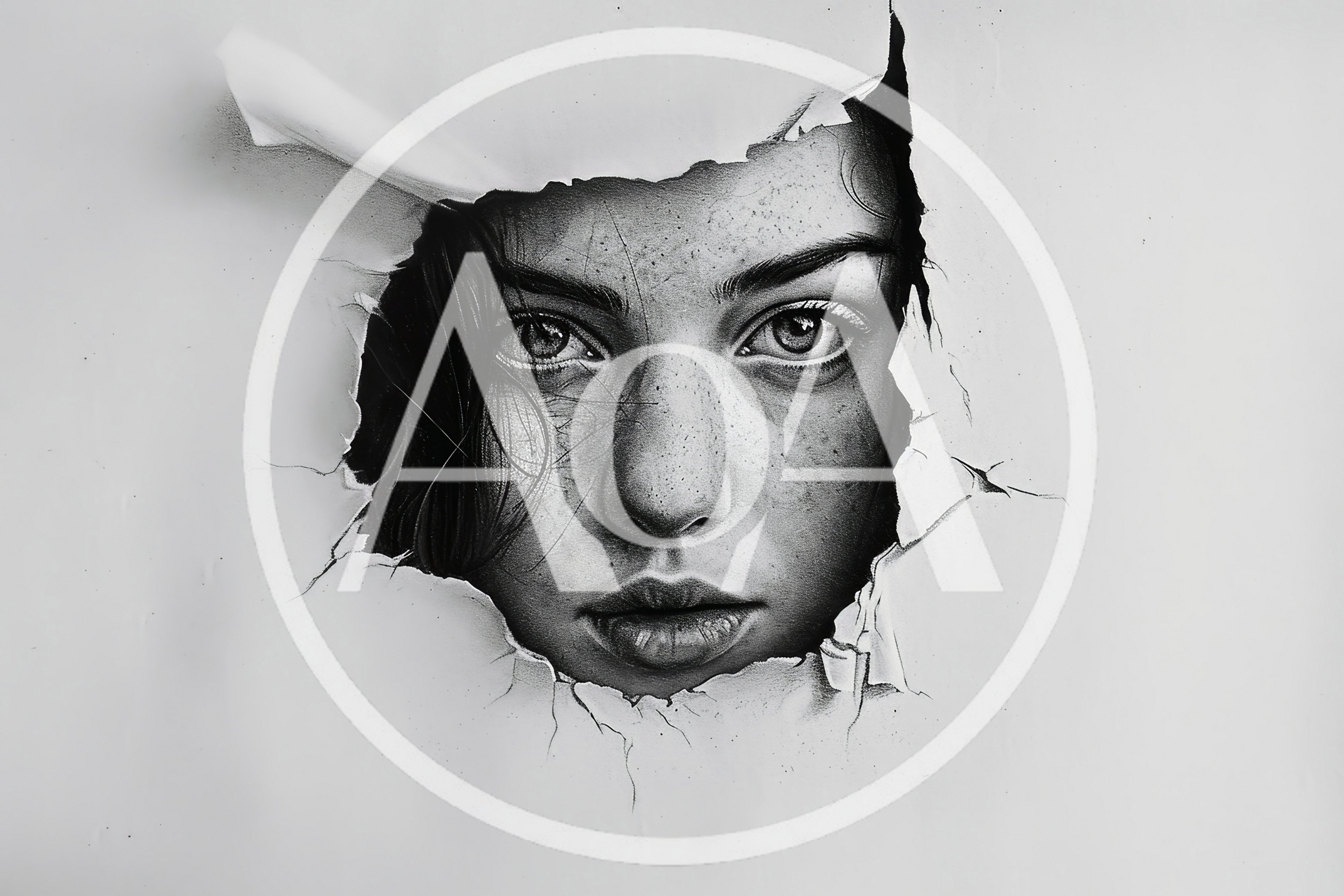 Hyperrealistic Charcoal Drawing Of A Woman Peering Through Paper