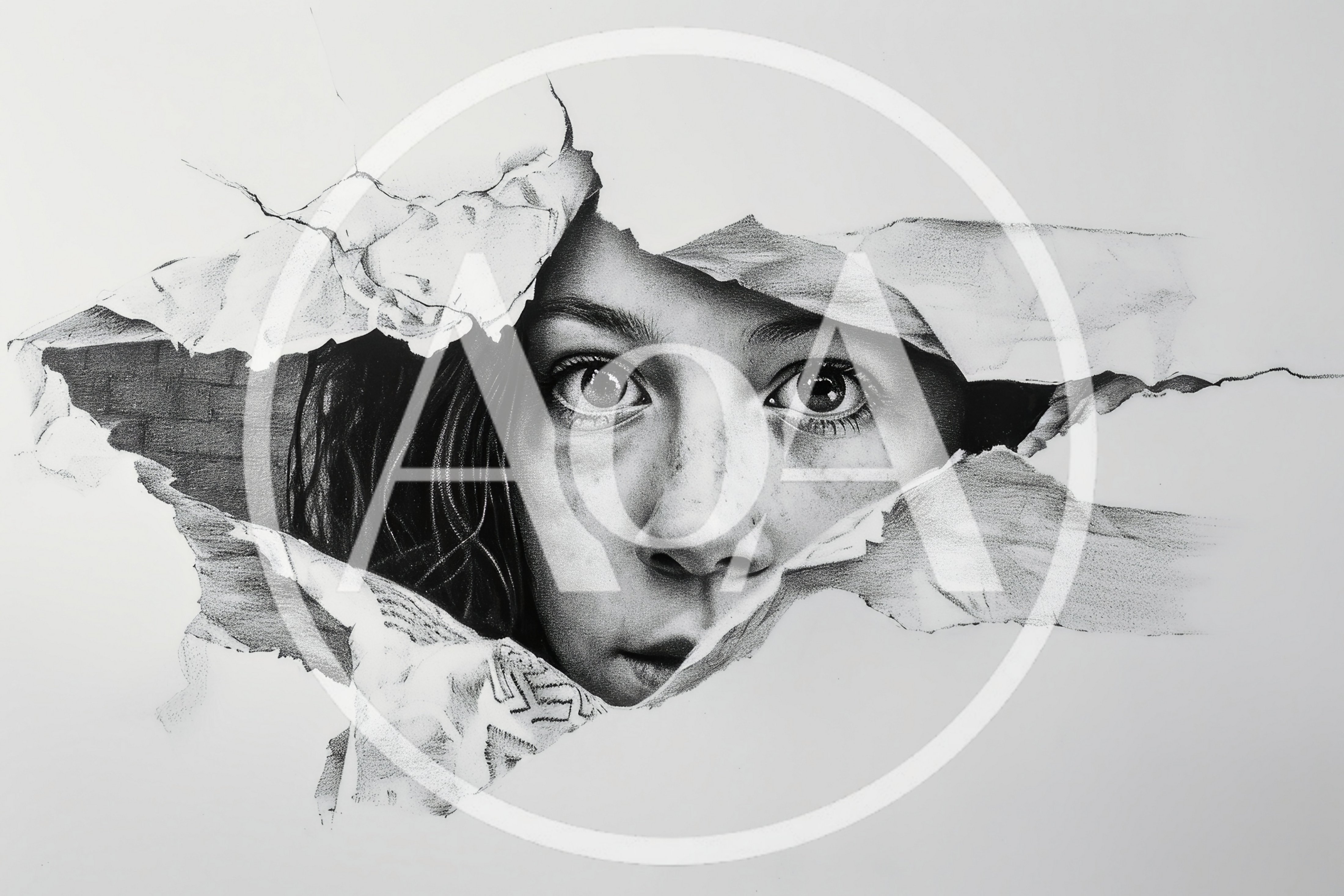Hyperrealistic Pencil Drawing Of A Girl Peering Through Paper