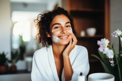 Young Woman Applying Skincare Cream In A Cozy Home