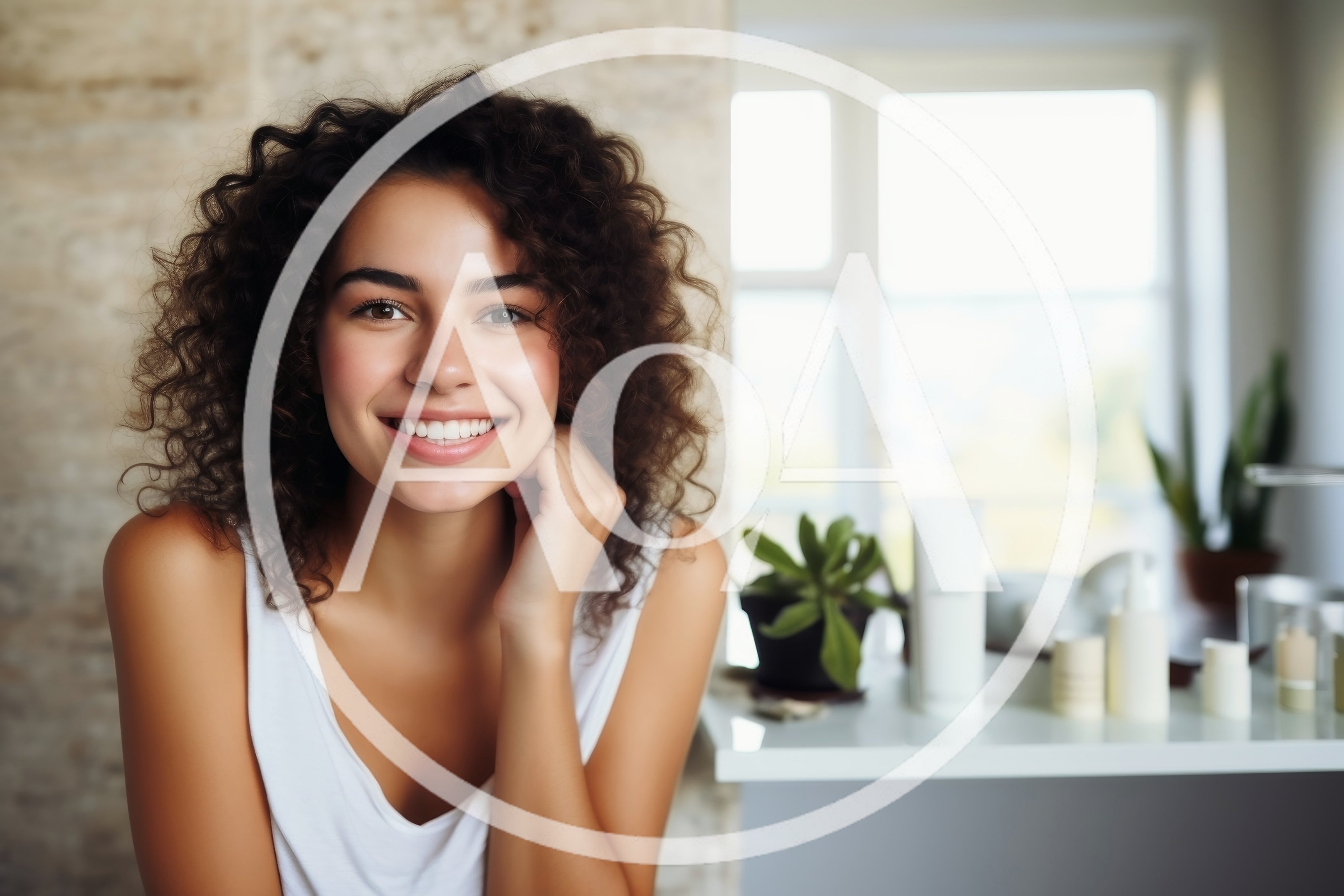 Smiling Young Woman With Curly Hair In A Bright Room