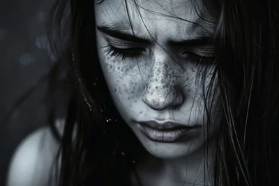 Close Up Portrait Of A Sad Young Woman