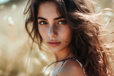 Portrait Of A Young Woman With Windblown Hair
