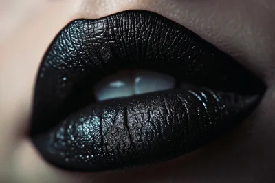Close Up Of Lips With Black Metallic Lipstick