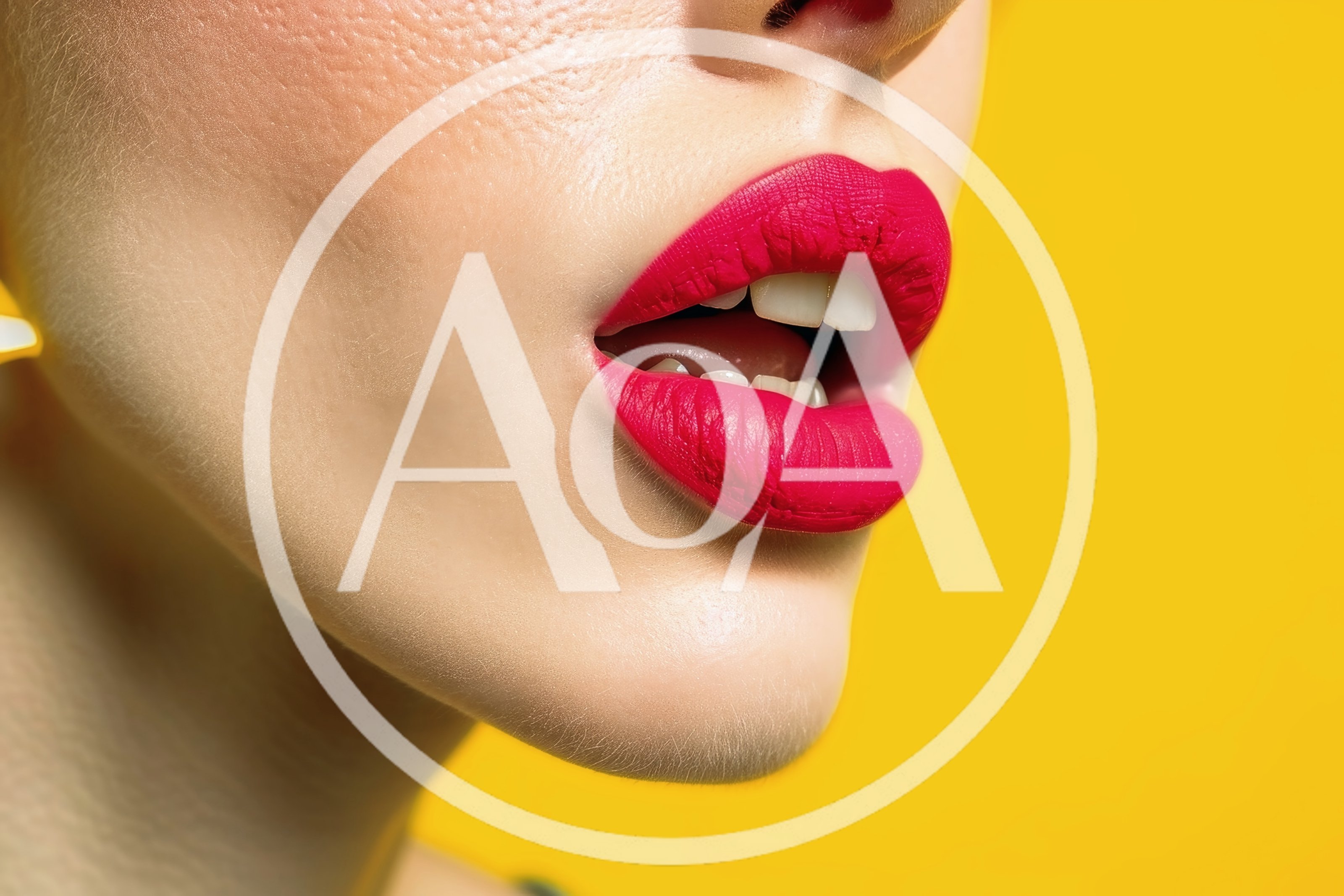 Close Up Of Woman With Bright Pink Lipstick