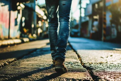 Person Walking Down A Sunny Urban Street