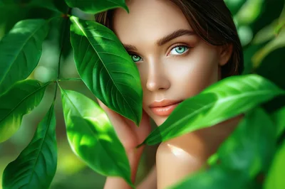 Portrait Of A Beautiful Woman With Green Eyes
