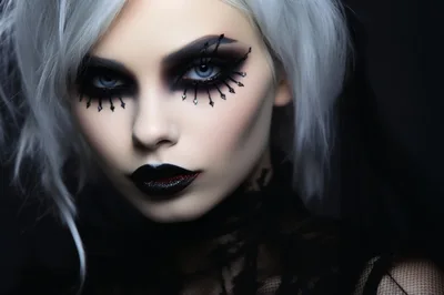 Gothic Woman With Dramatic Spiderweb Eye Makeup