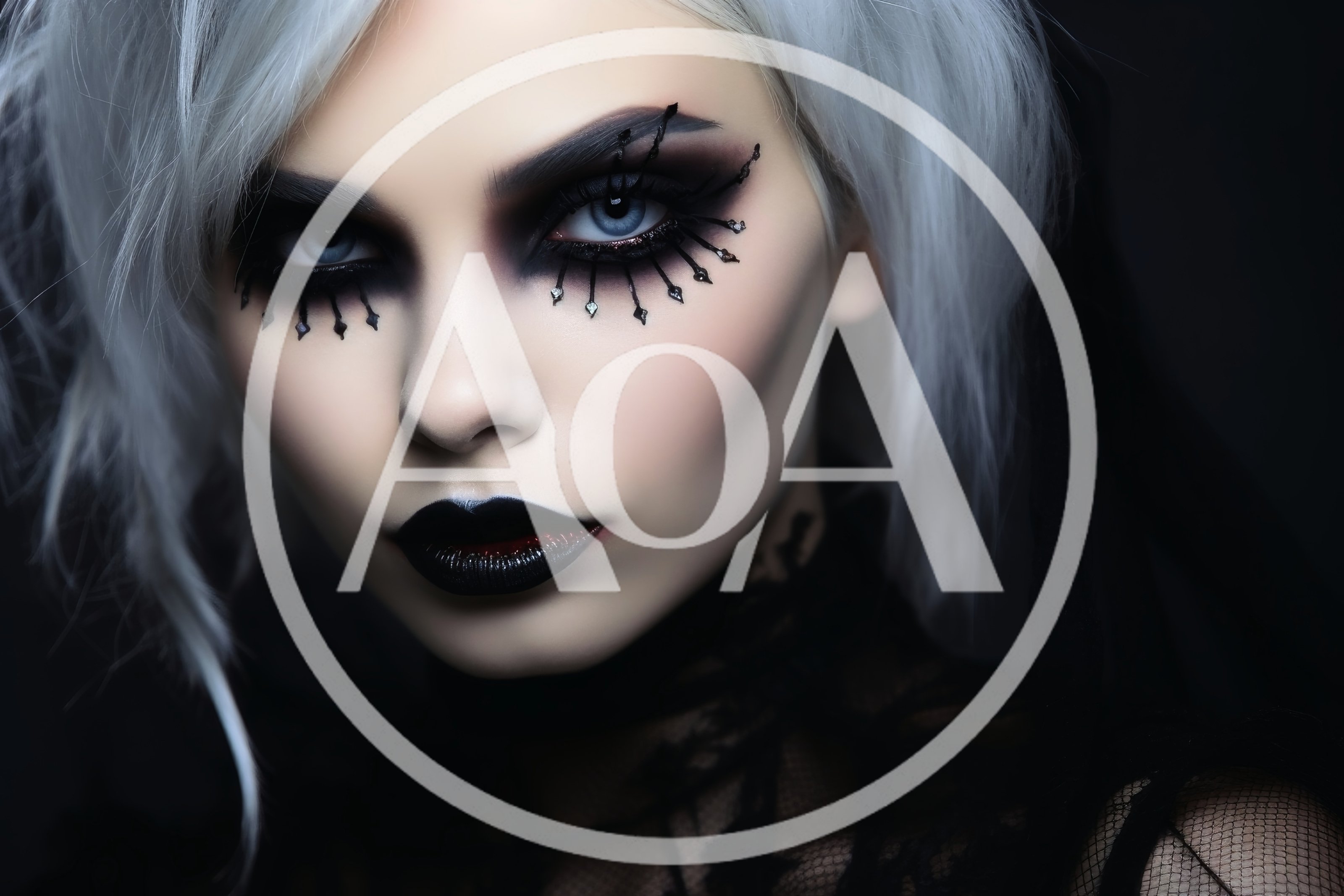 Gothic Woman With Dramatic Spiderweb Eye Makeup