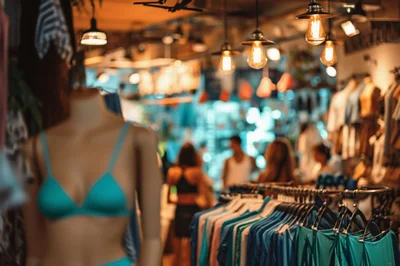 Mannequin Wearing Turquoise Bikini in Clothing Boutique