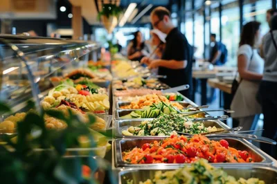 People Selecting Food at a Buffet Salad Bar