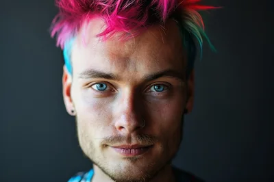 Portrait Of A Young Man With Colorful Dyed Hair