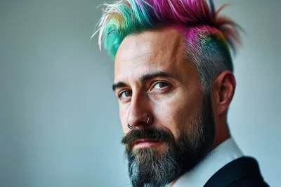 Portrait Of A Man With Colorful Mohawk Hairstyle
