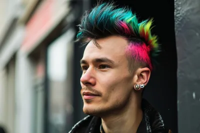 Young Man With Vibrant Multi-Colored Mohawk Hairstyle