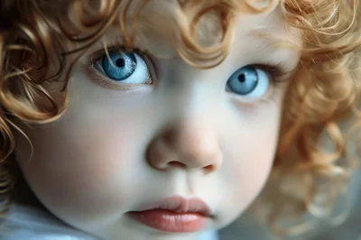 Close Up Portrait Of A Toddler With Curly Red Hair