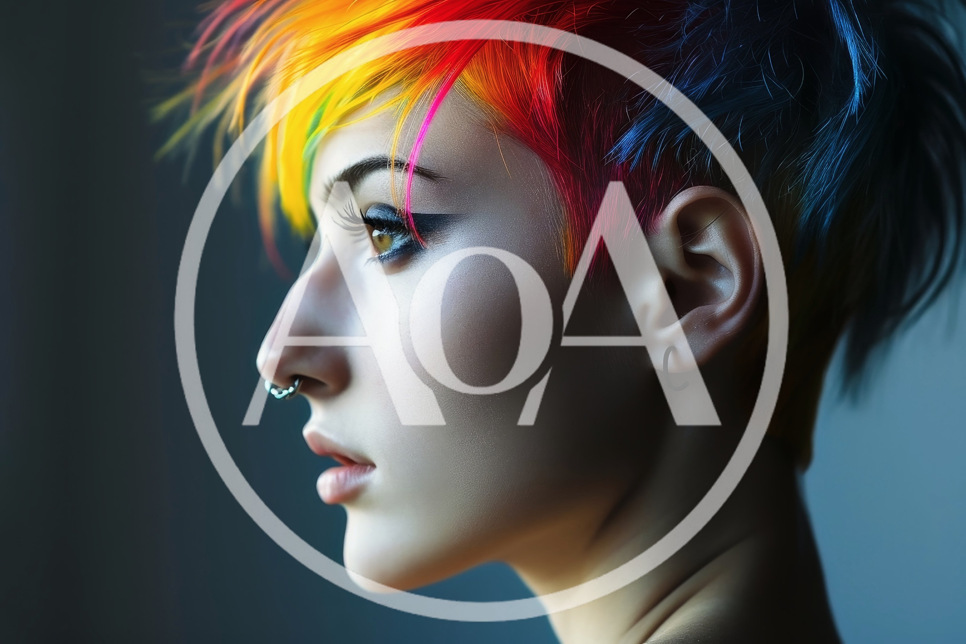 Profile Portrait Of A Young Woman With Rainbow Hair