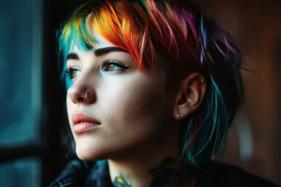 Portrait Of A Young Woman With Multicolored Hair