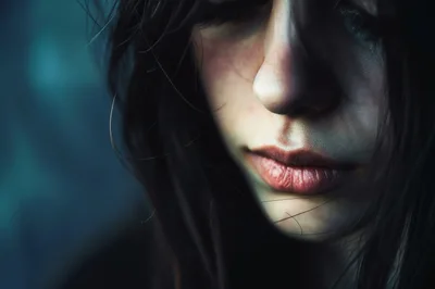Close Up Portrait Of A Sad Young Woman