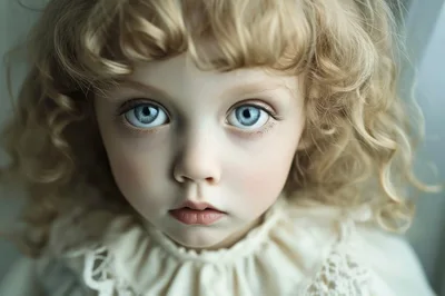 Portrait Of A Young Girl With Curly Blonde Hair