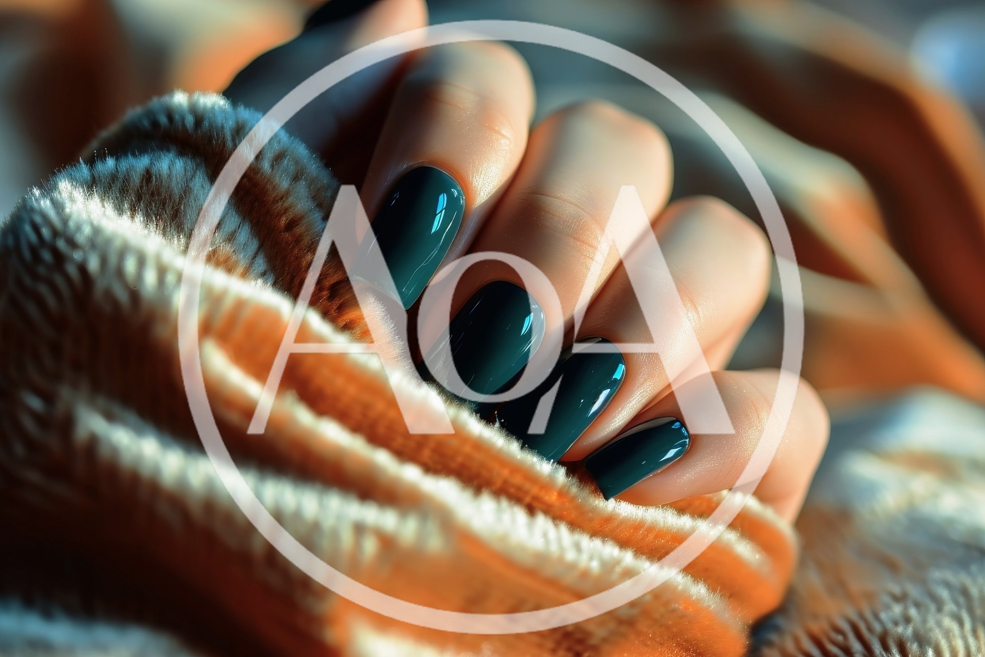 Close Up Of Woman Hands With Dark Green Manicure