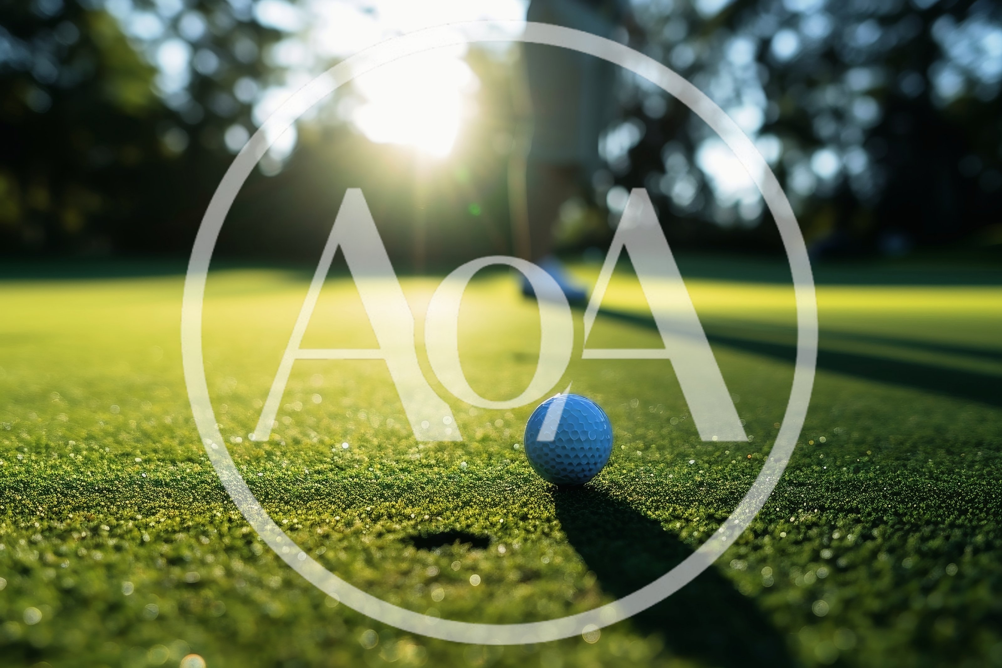 Golf Ball Resting On Green Near Hole At Sunset