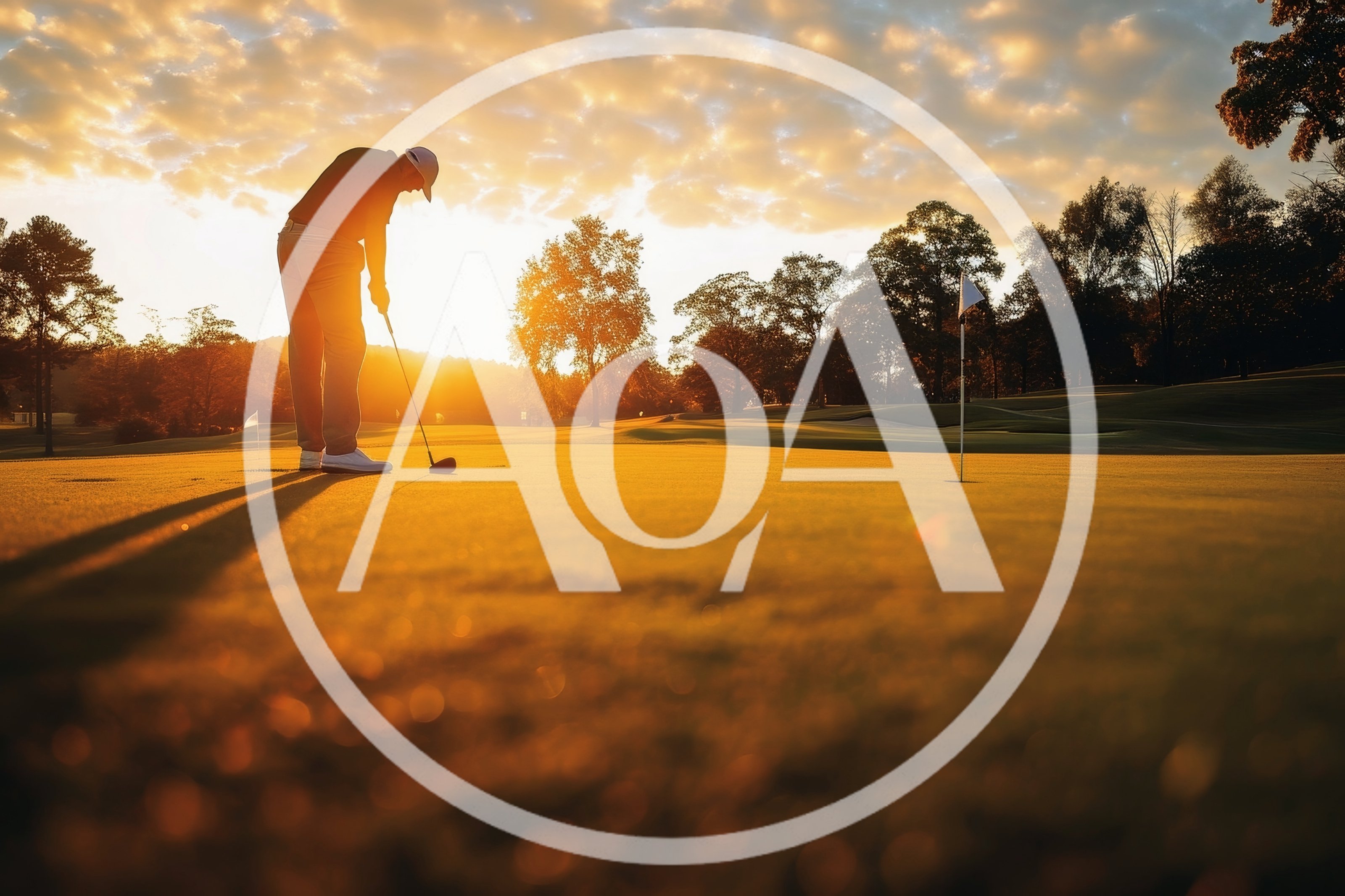 Golfer Putting On Green At Sunset