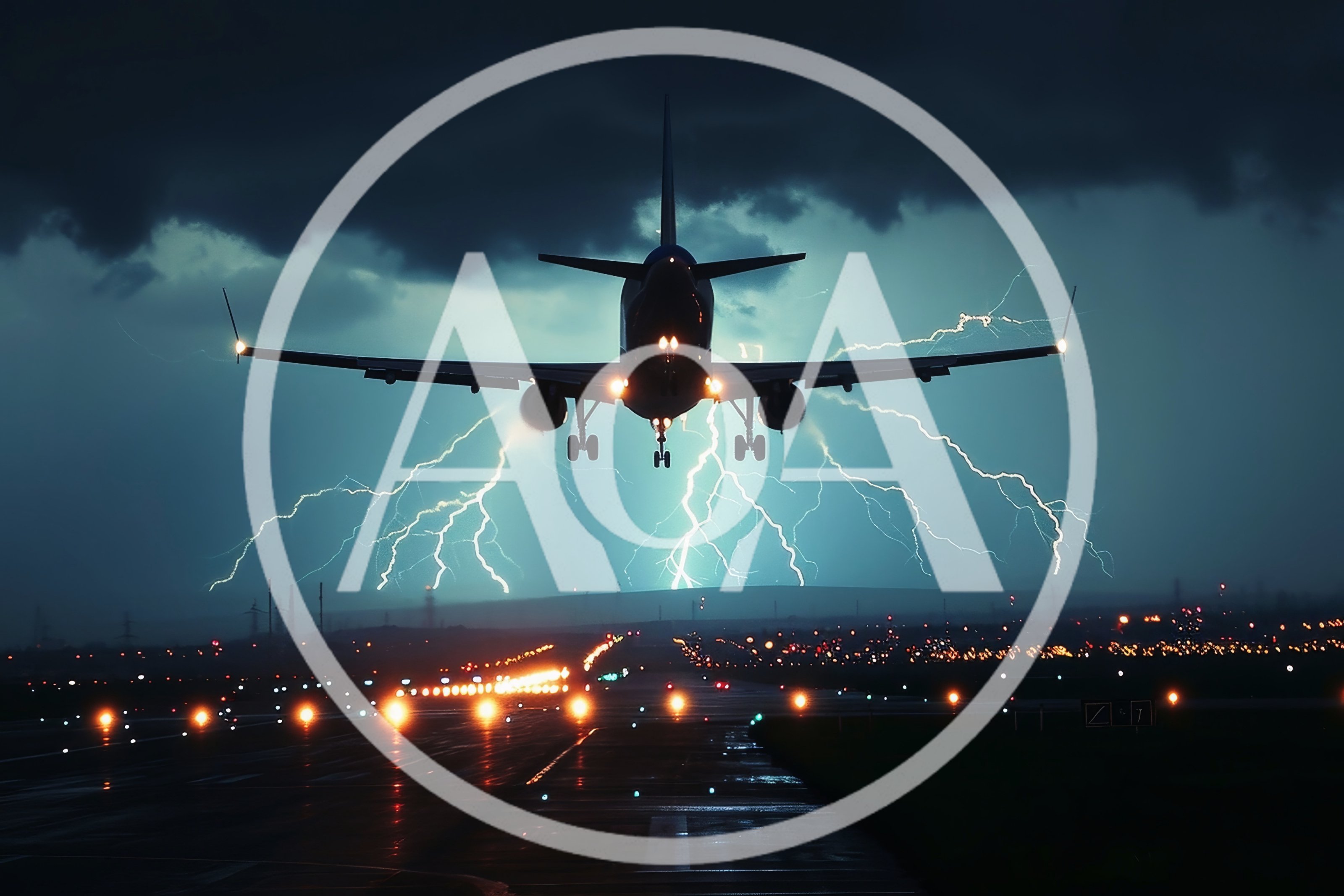 Commercial Airplane Landing During A Severe Thunderstorm