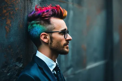 Profile Portrait Of A Man With Multicolored Hair