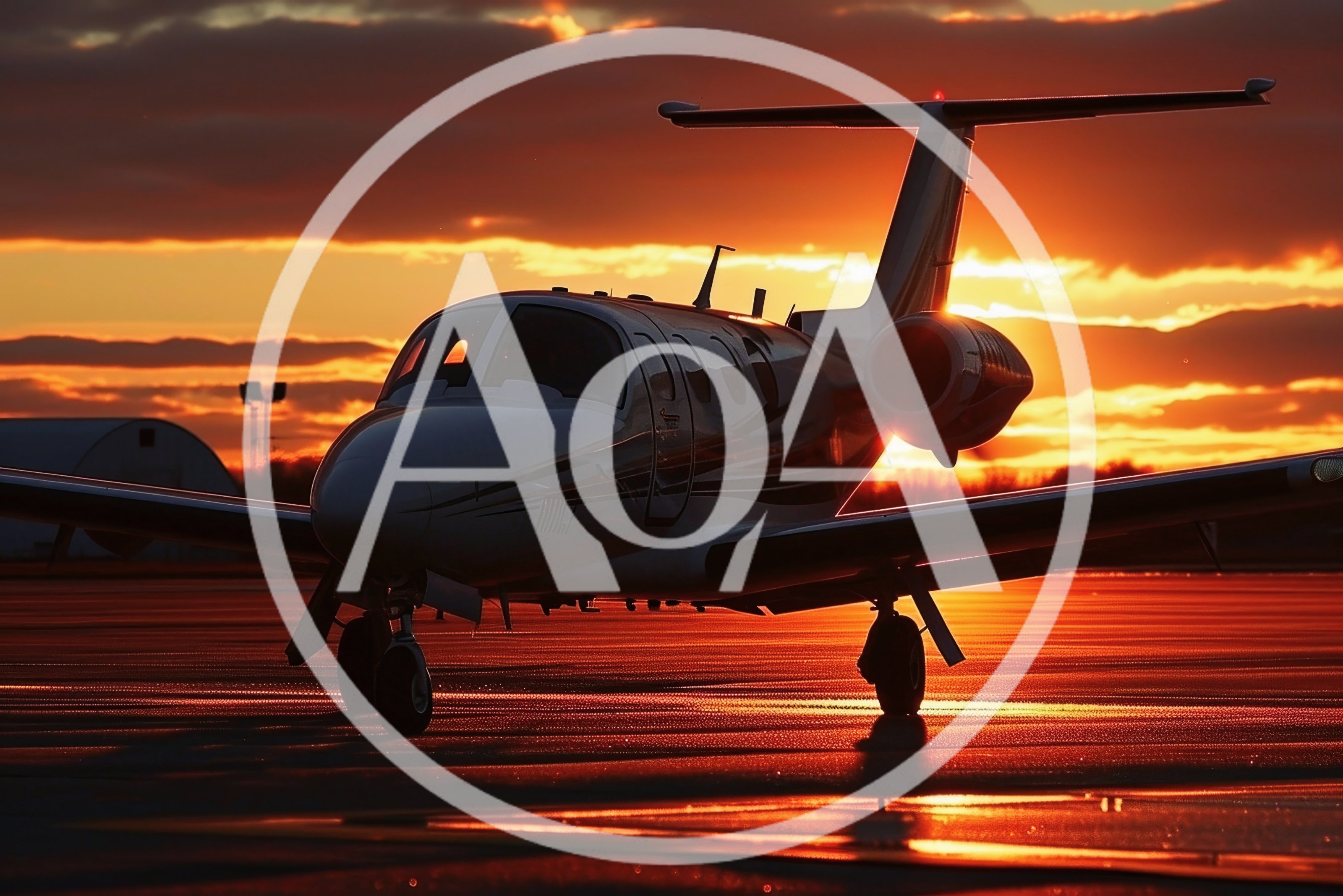 Private Jet Parked On Tarmac At Sunset