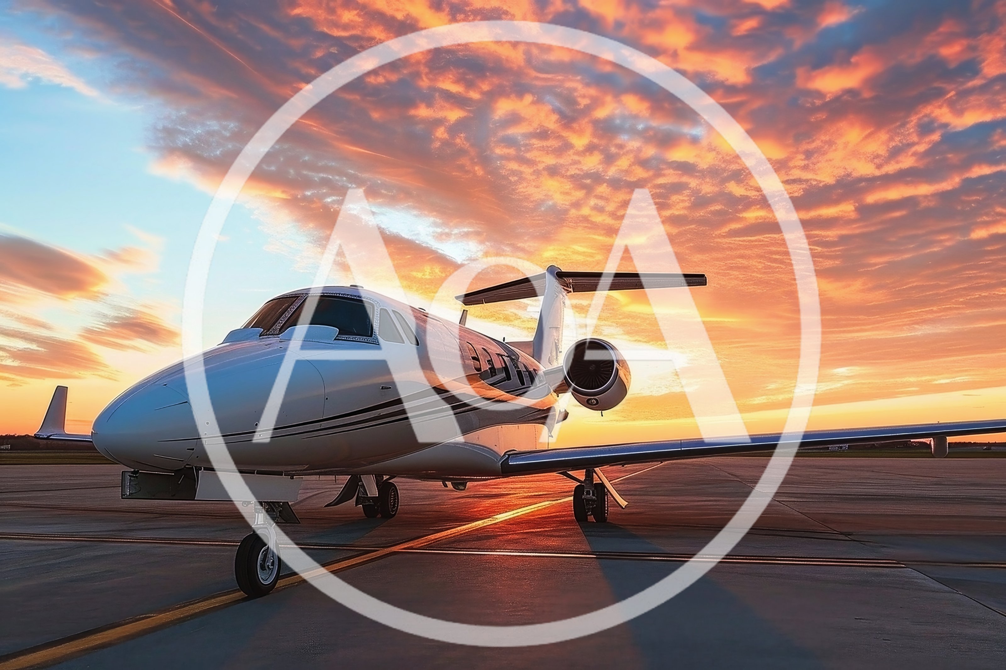 Private Jet Parked On Tarmac At Sunset