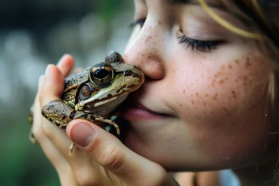 Young Girl Holding A Frog Near Her Face