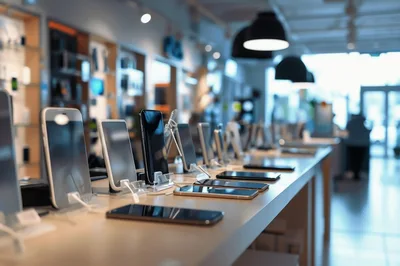 Smartphones Displayed On A Retail Store Counter