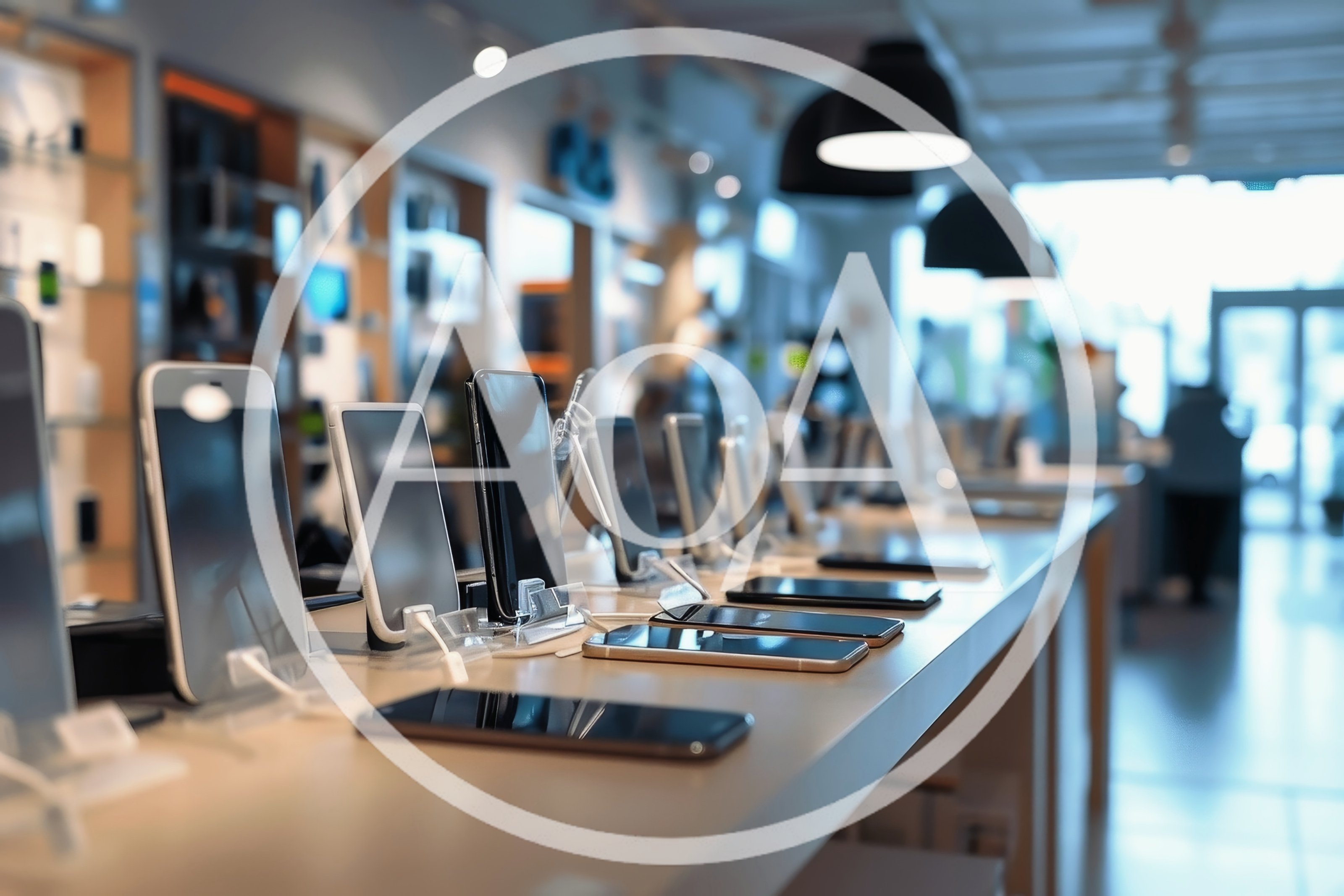 Smartphones Displayed On A Retail Store Counter