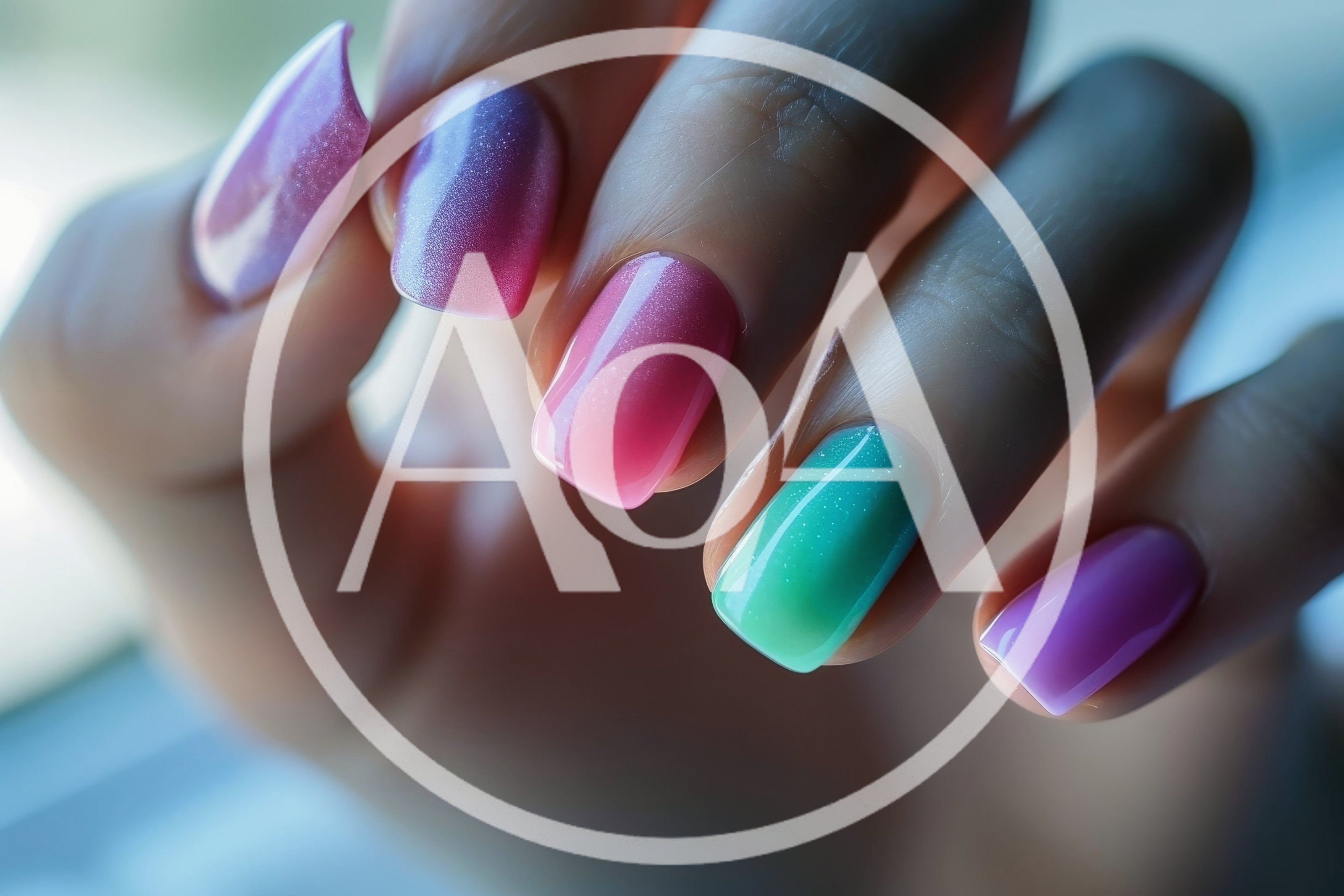 Close Up Of Woman Hand With Colorful Manicured Nails