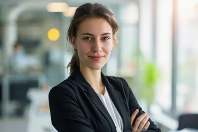 Professional Businesswoman Smiling In A Modern Office Setting