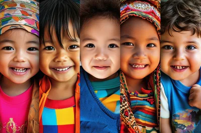 Collage of Diverse Children Smiling in Traditional Clothing